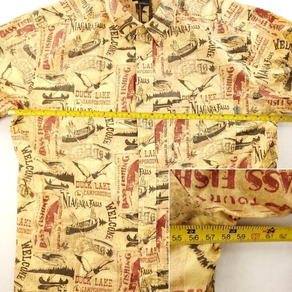 Woolrich Niagara Falls Bass Fishing All Over Print Campground Shirt Men Large - Picture 10 of 12